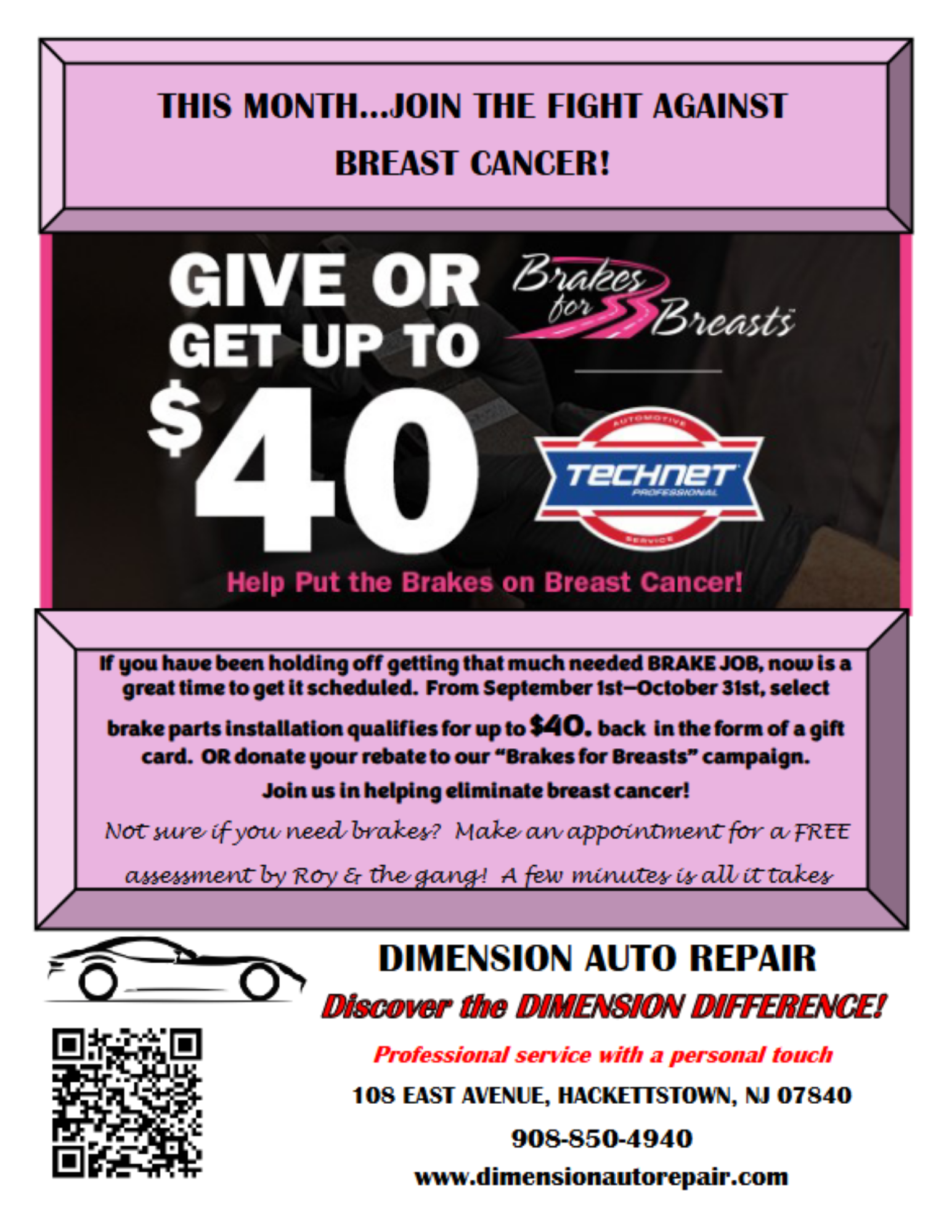 dimension auto repair  hackettstown nj mothly specials and promos 